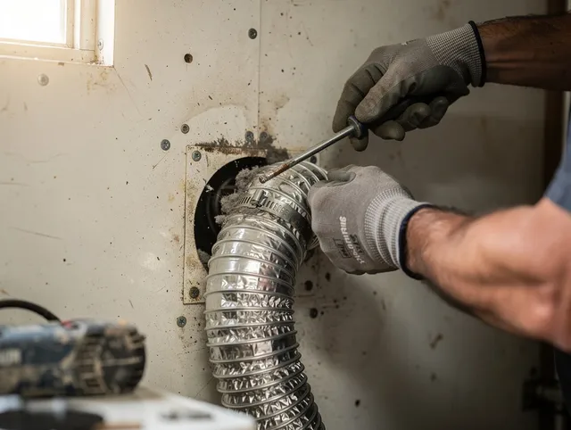 New Canaan Dryer Vent Cleaning technician performing precise dryer vent hose installation in New Canaan