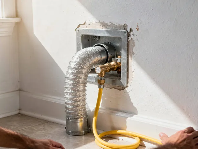 New Canaan Dryer Vent Cleaning certified technician performing specialized gas dryer vent cleaning in New Canaan